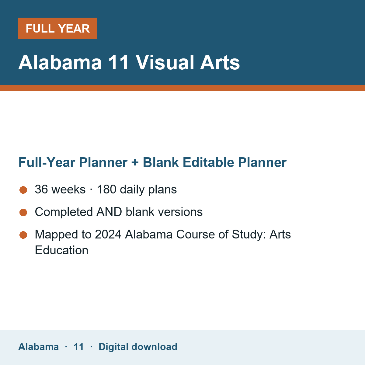 Cover of the Alabama Grade 11 Visual Arts full-year teacher planner
