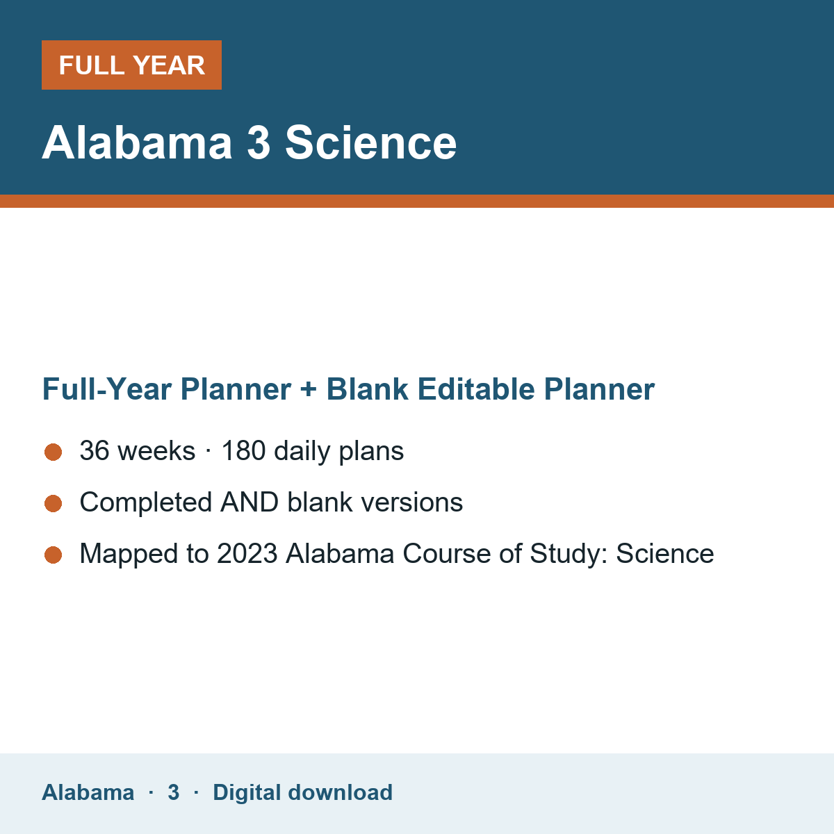 Cover of the Alabama Grade 3 Science full-year teacher planner