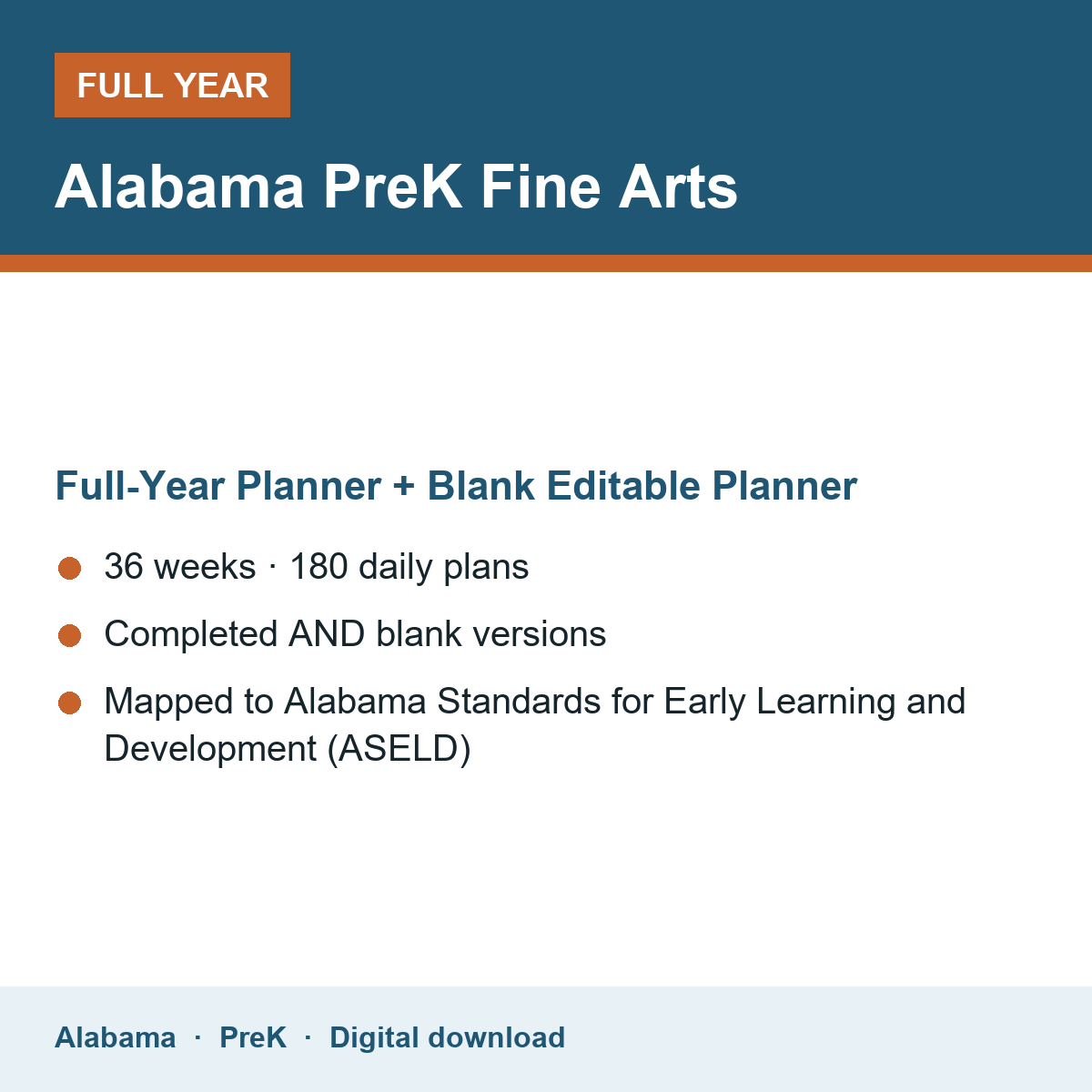 Cover of the Alabama PreK Fine Arts full-year teacher planner