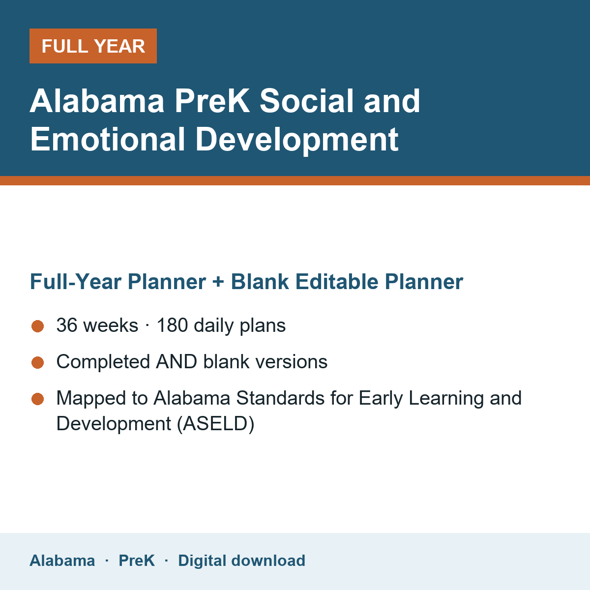 Cover of the Alabama PreK Social and Emotional Development full-year teacher planner