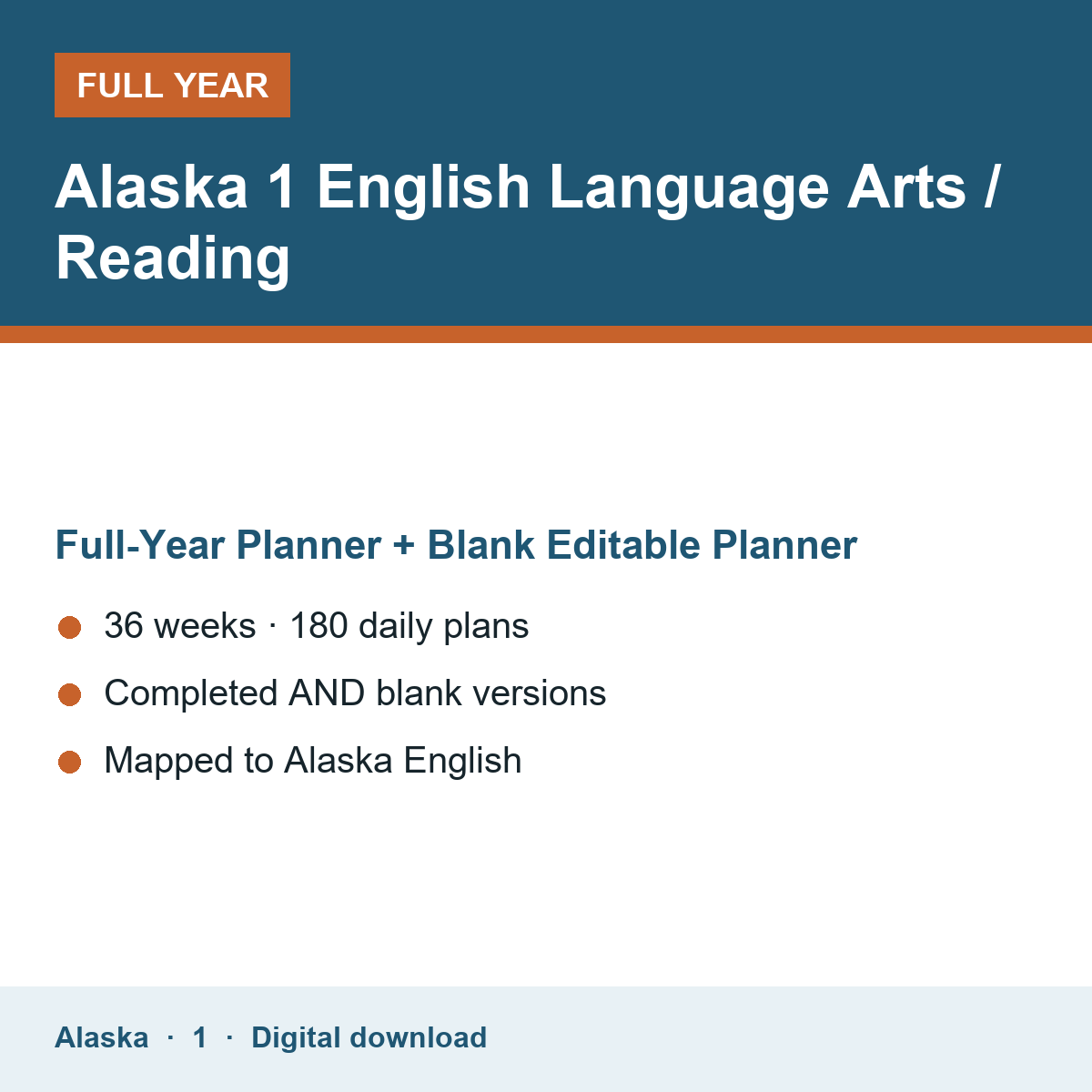 Cover of the Alaska Grade 1 English Language Arts / Reading full-year teacher planner