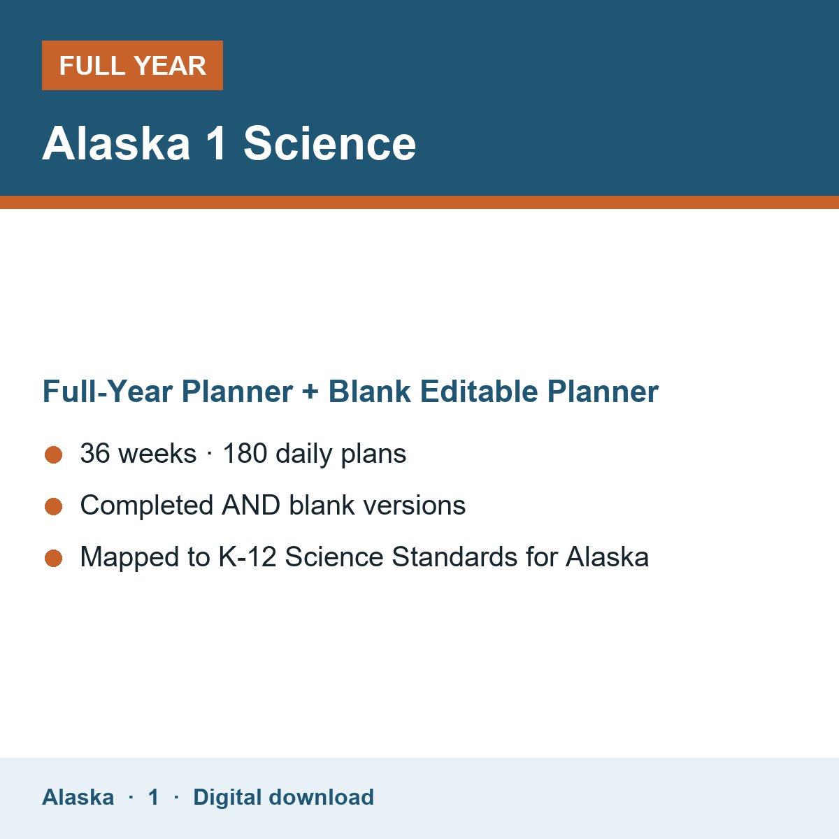 Cover of the Alaska Grade 1 Science full-year teacher planner