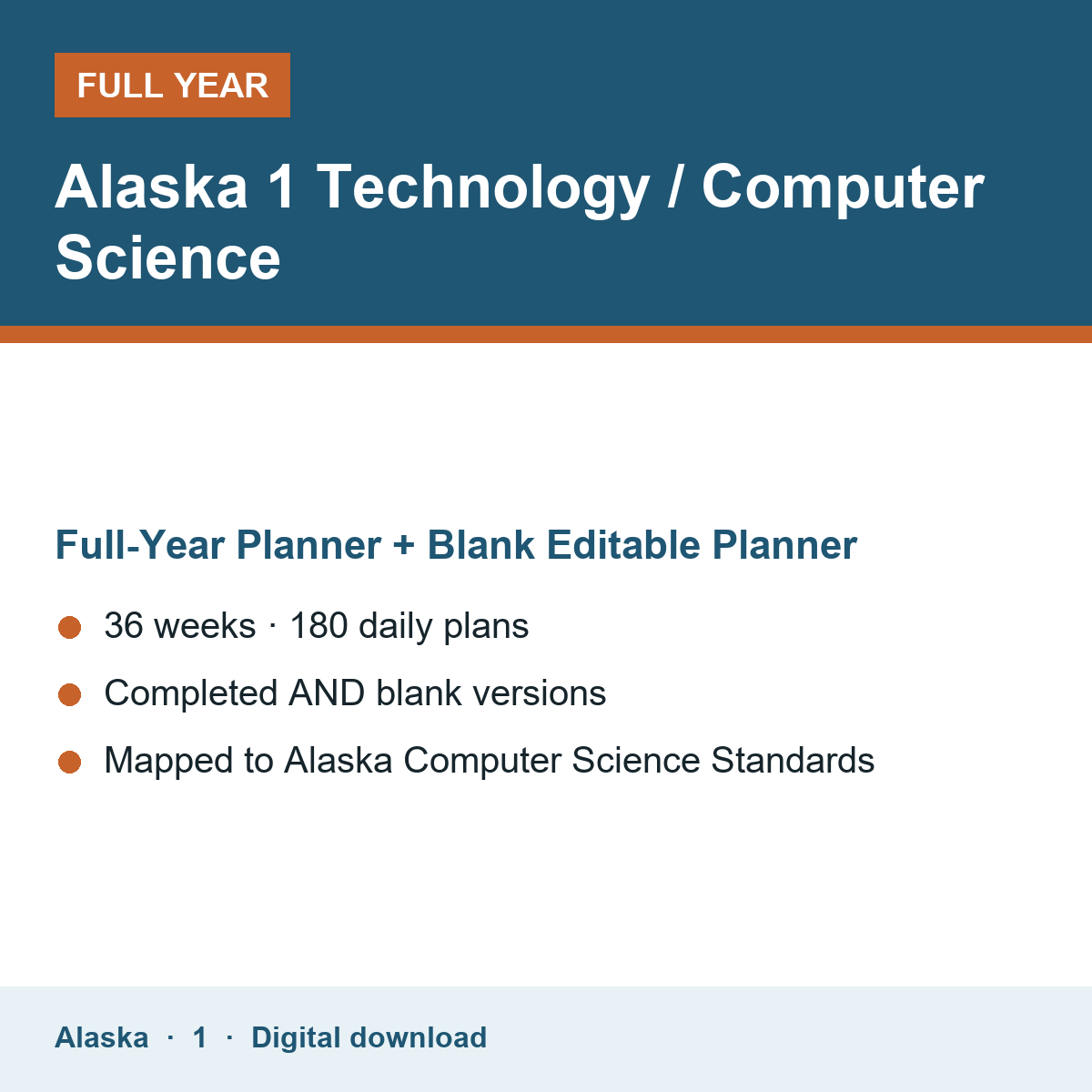Cover of the Alaska Grade 1 Technology / Computer Science full-year teacher planner