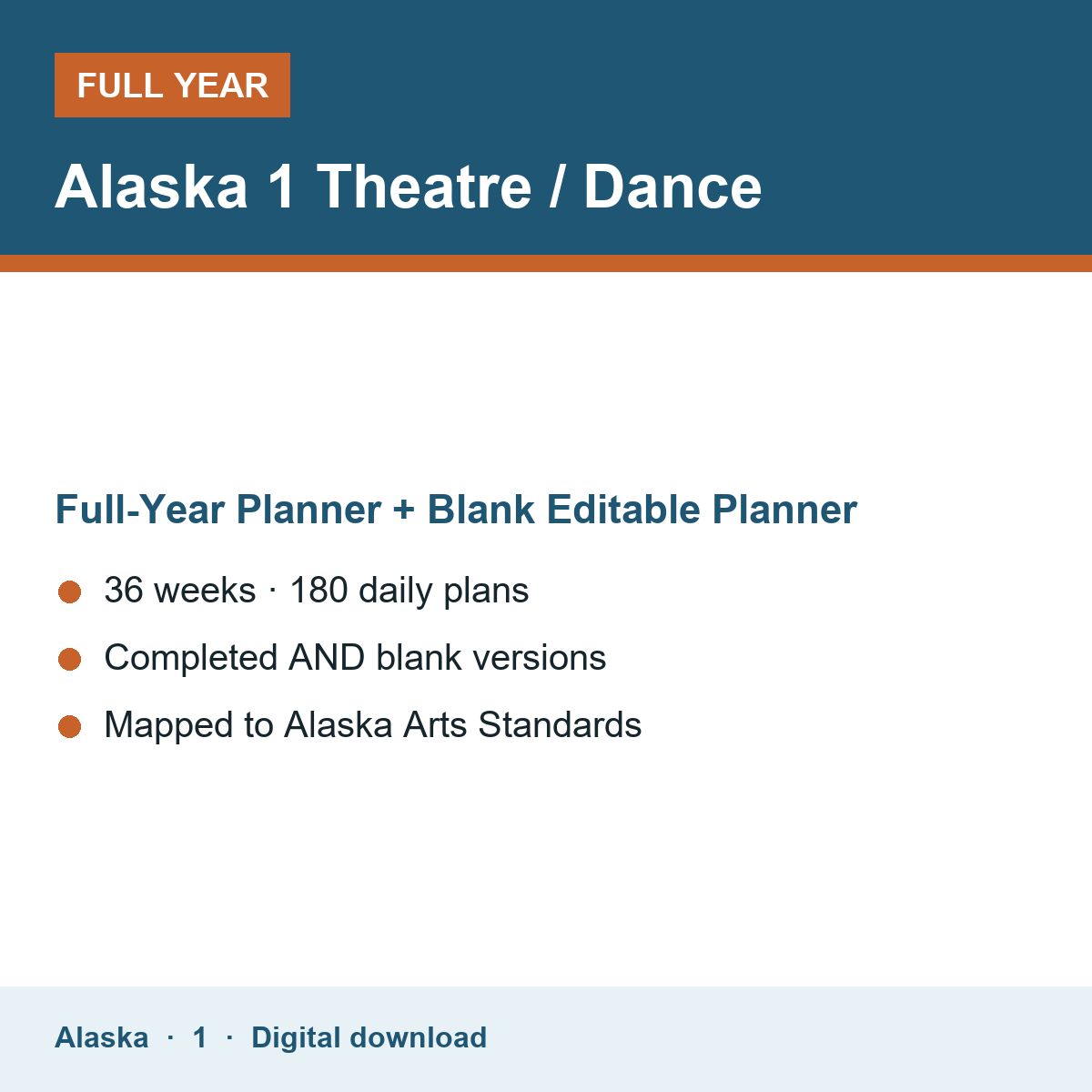 Cover of the Alaska Grade 1 Theatre / Dance full-year teacher planner