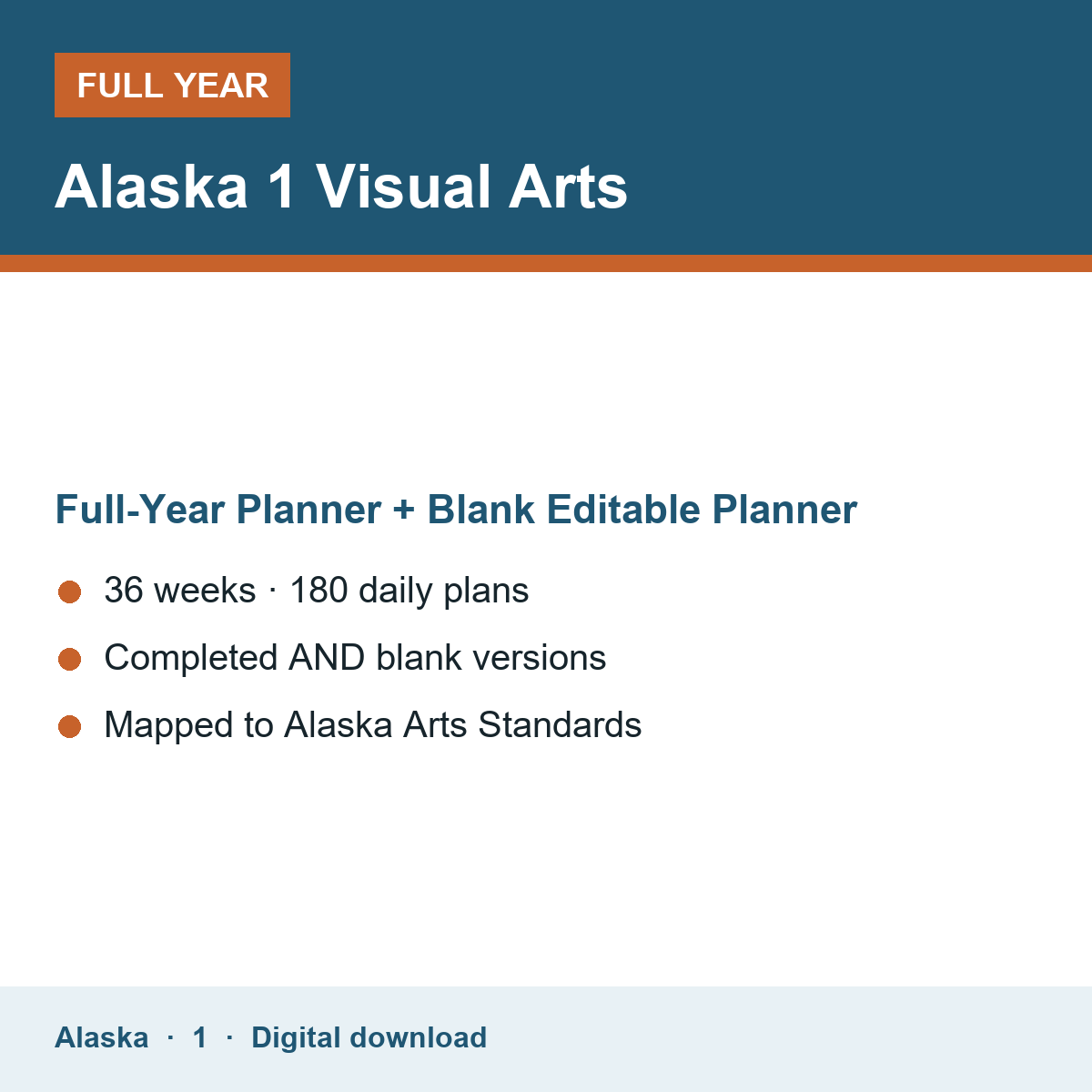 Cover of the Alaska Grade 1 Visual Arts full-year teacher planner