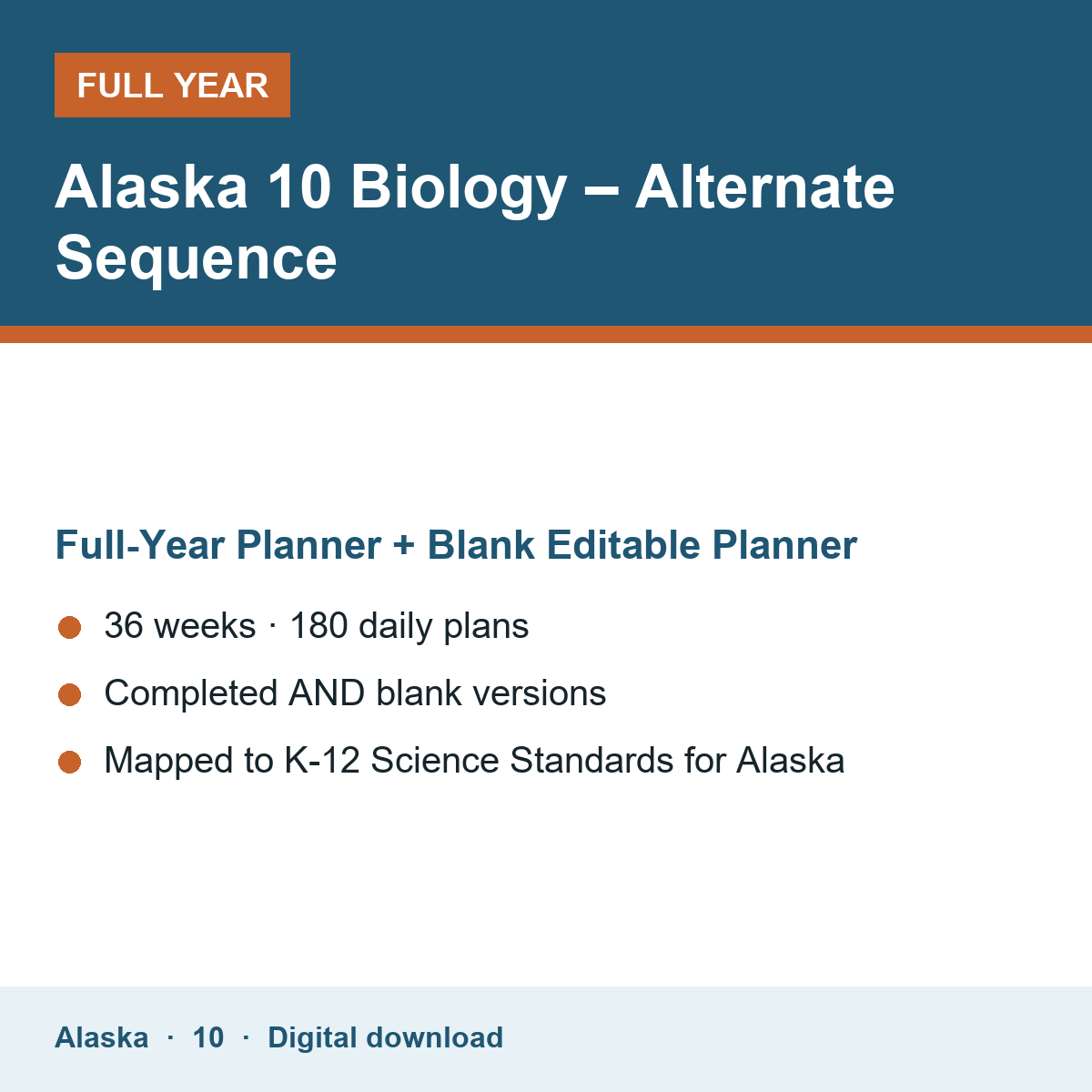 Cover of the Alaska Grade 10 Biology – Alternate Sequence full-year teacher planner