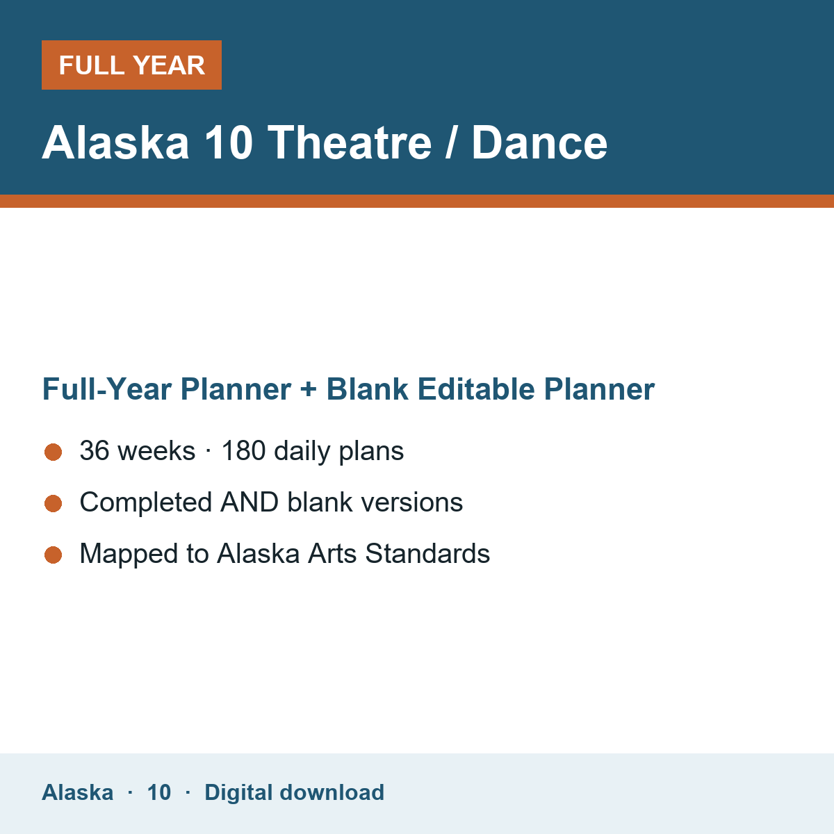 Cover of the Alaska Grade 10 Theatre / Dance full-year teacher planner