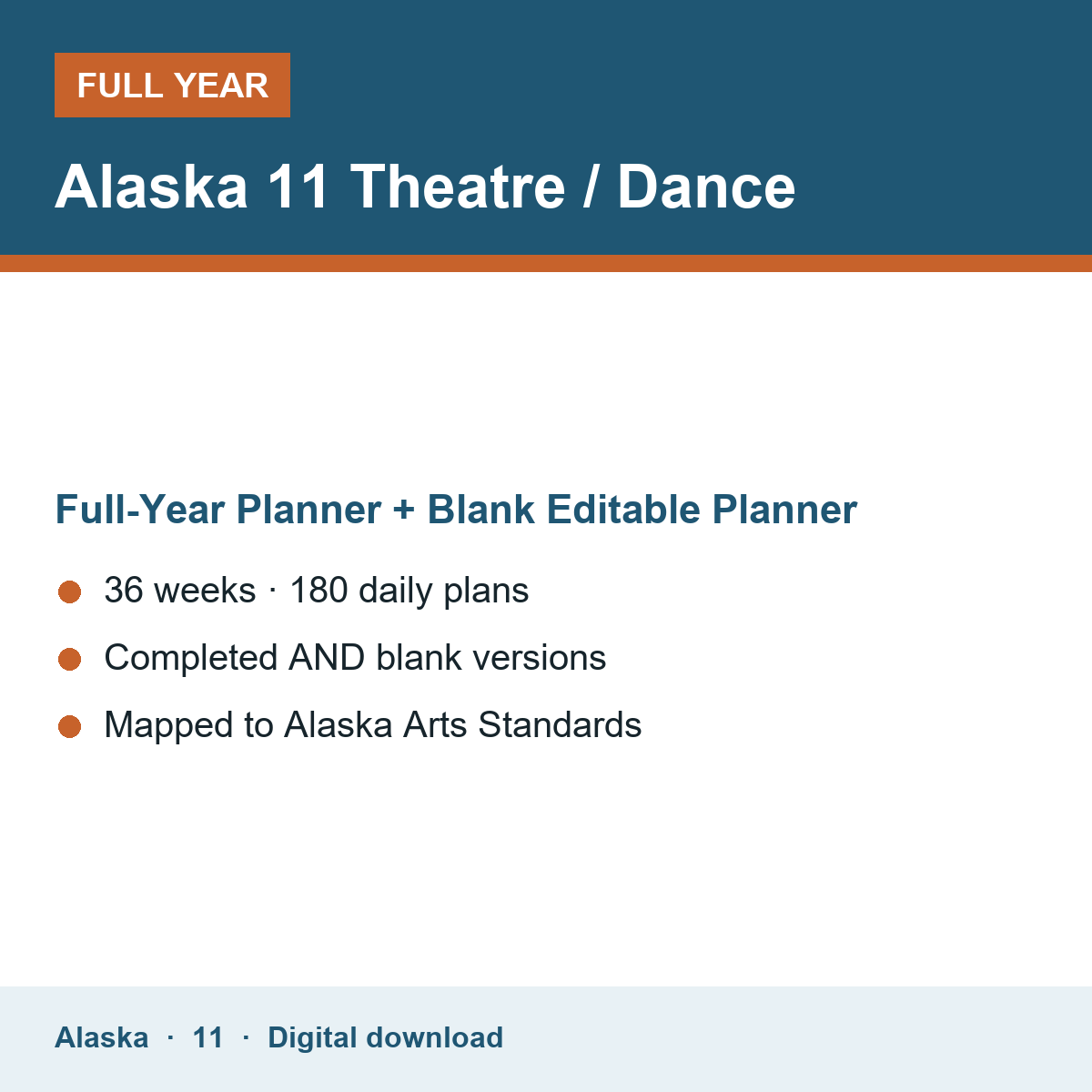 Cover of the Alaska Grade 11 Theatre / Dance full-year teacher planner