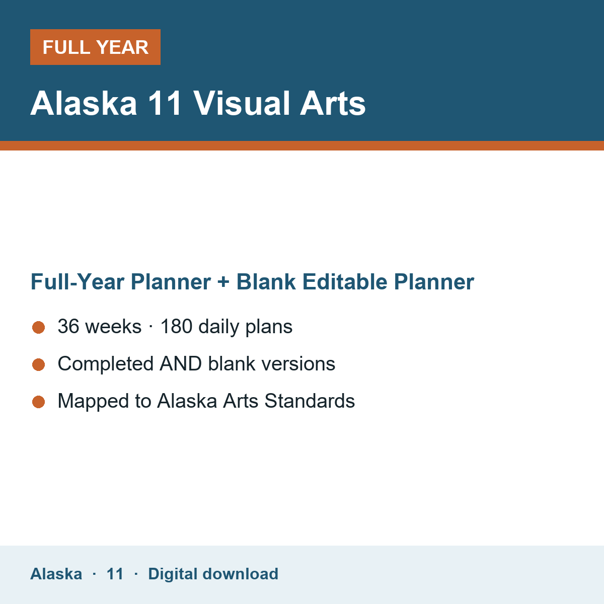 Cover of the Alaska Grade 11 Visual Arts full-year teacher planner