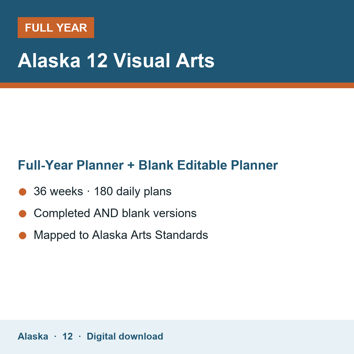 Cover of the Alaska Grade 12 Visual Arts full-year teacher planner