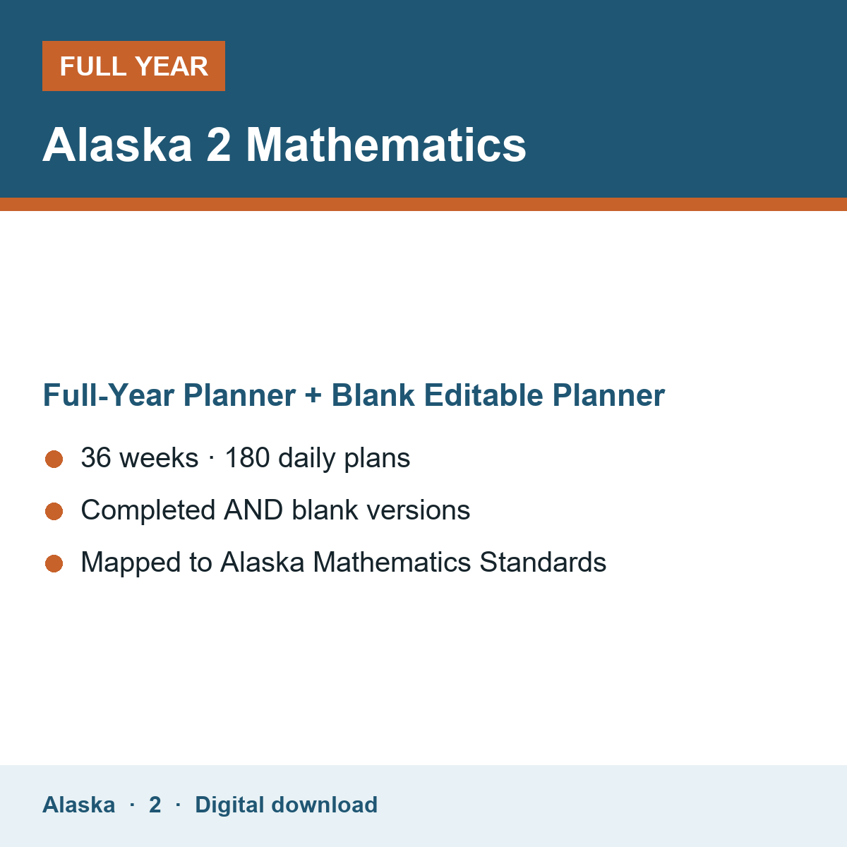 Cover of the Alaska Grade 2 Mathematics full-year teacher planner