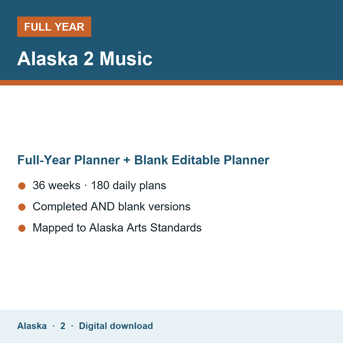 Cover of the Alaska Grade 2 Music full-year teacher planner