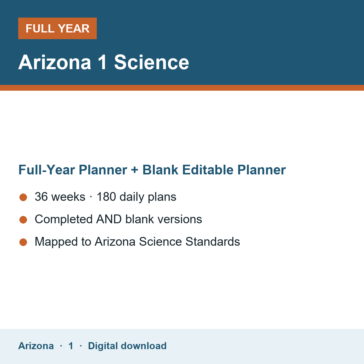 Cover of the Arizona Grade 1 Science full-year teacher planner