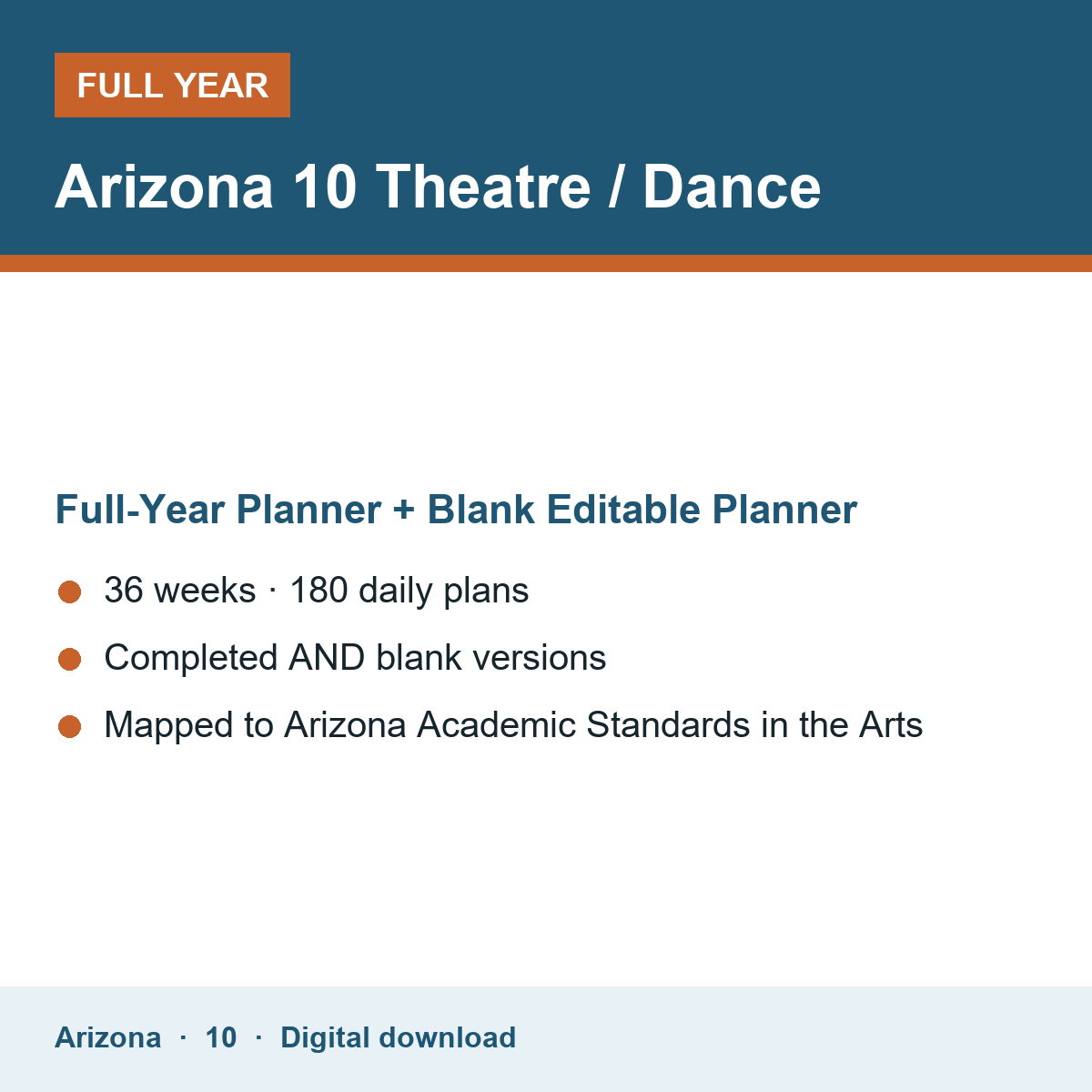 Cover of the Arizona Grade 10 Theatre / Dance full-year teacher planner
