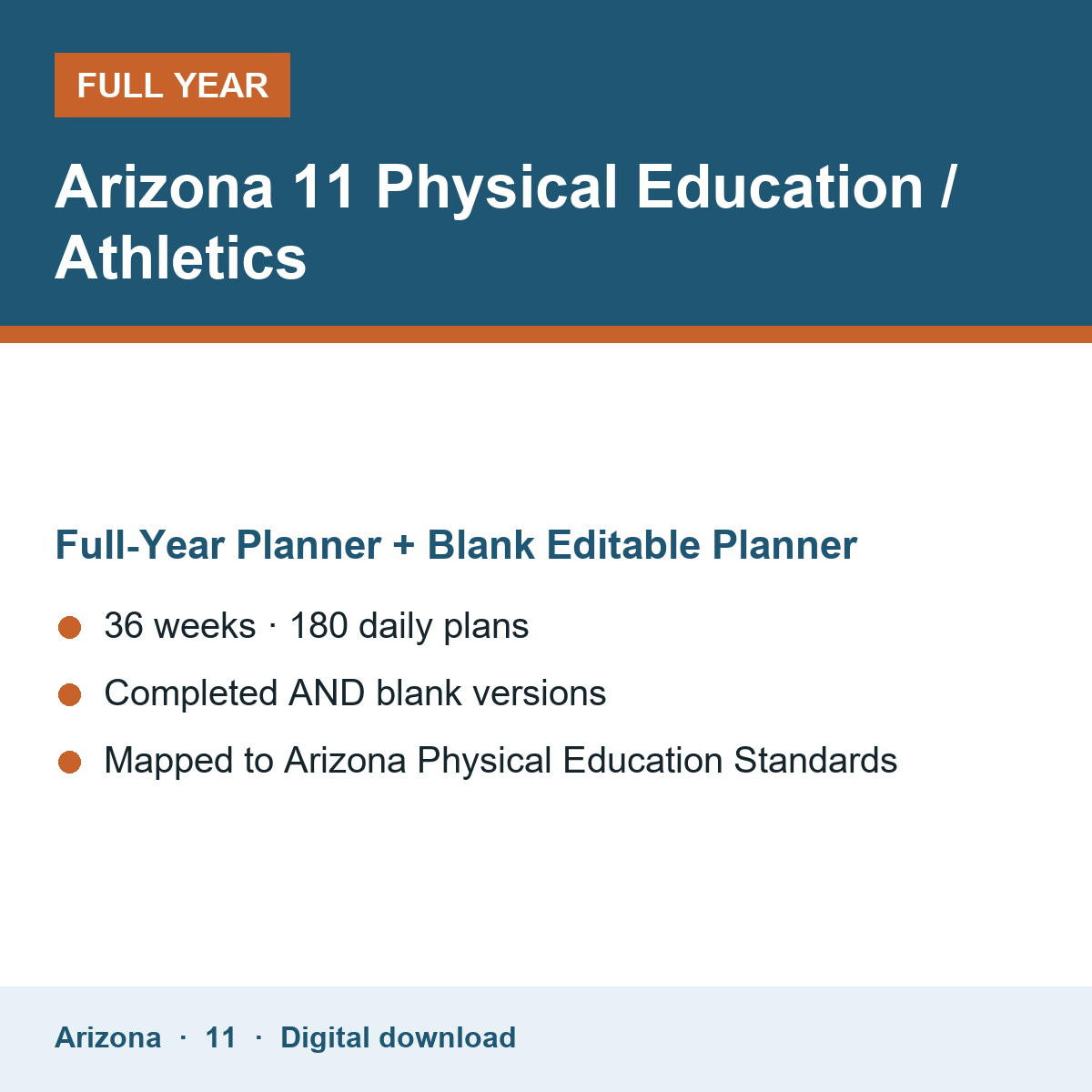 Cover of the Arizona Grade 11 Physical Education / Athletics full-year teacher planner