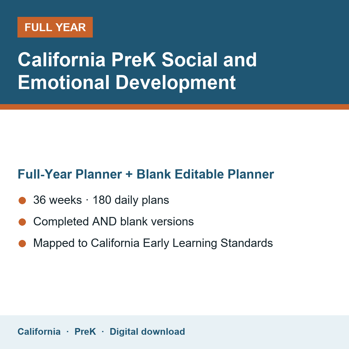 Cover of the California PreK Social and Emotional Development full-year teacher planner
