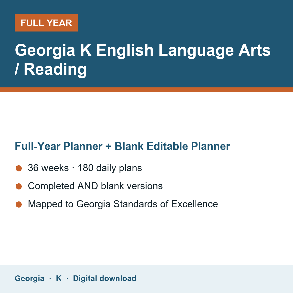 Cover of the Georgia Grade K English Language Arts / Reading full-year teacher planner