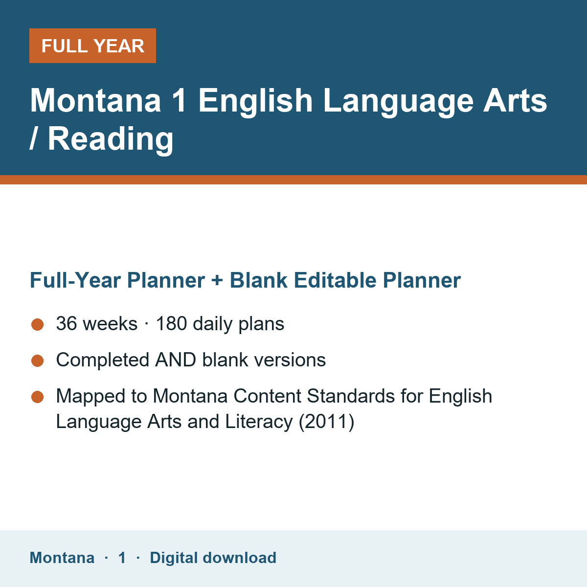 Cover of the Montana Grade 1 English Language Arts / Reading full-year teacher planner