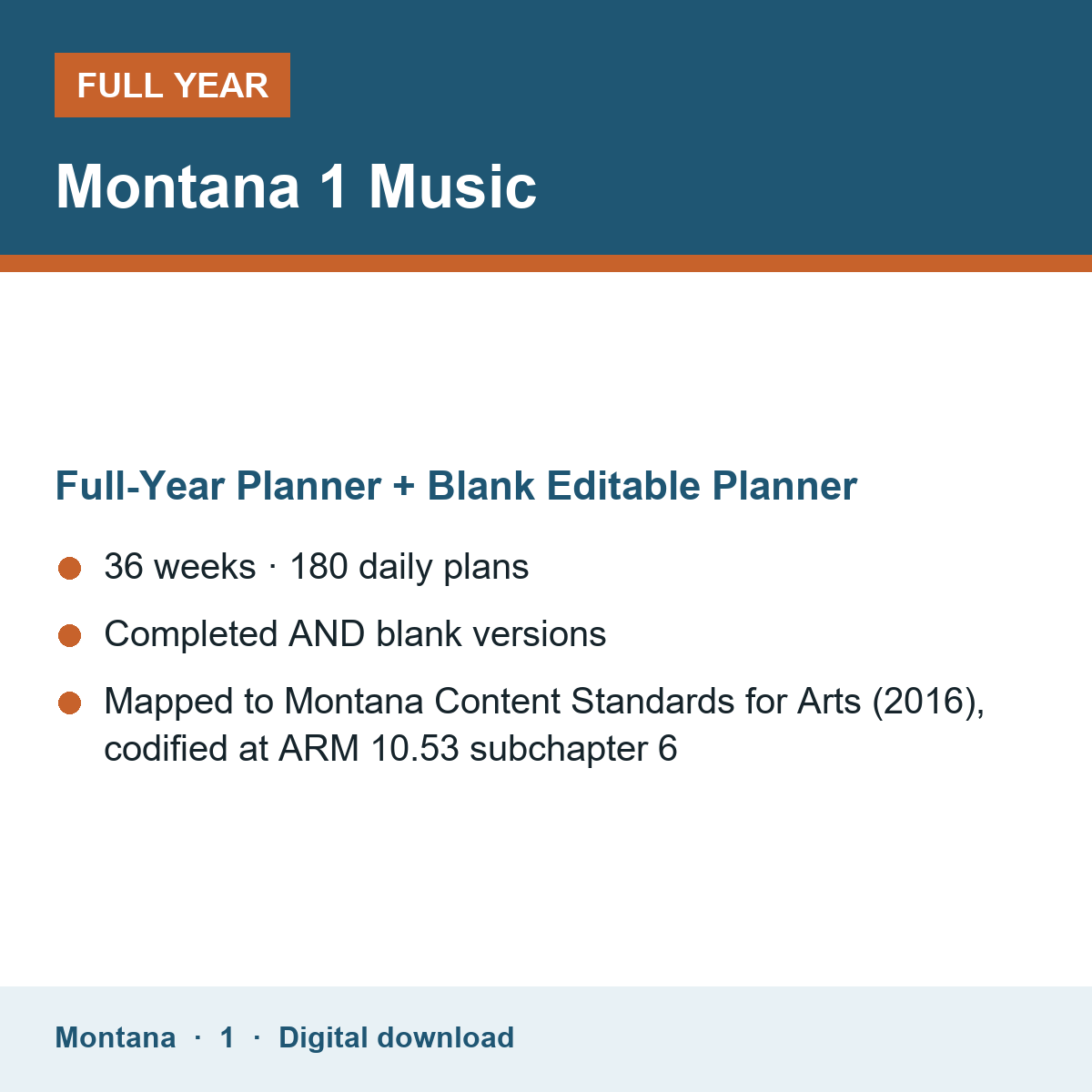 Cover of the Montana Grade 1 Music full-year teacher planner