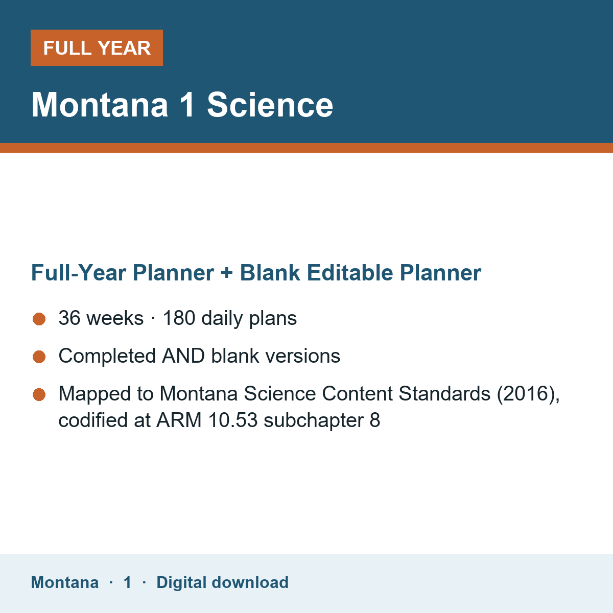 Cover of the Montana Grade 1 Science full-year teacher planner