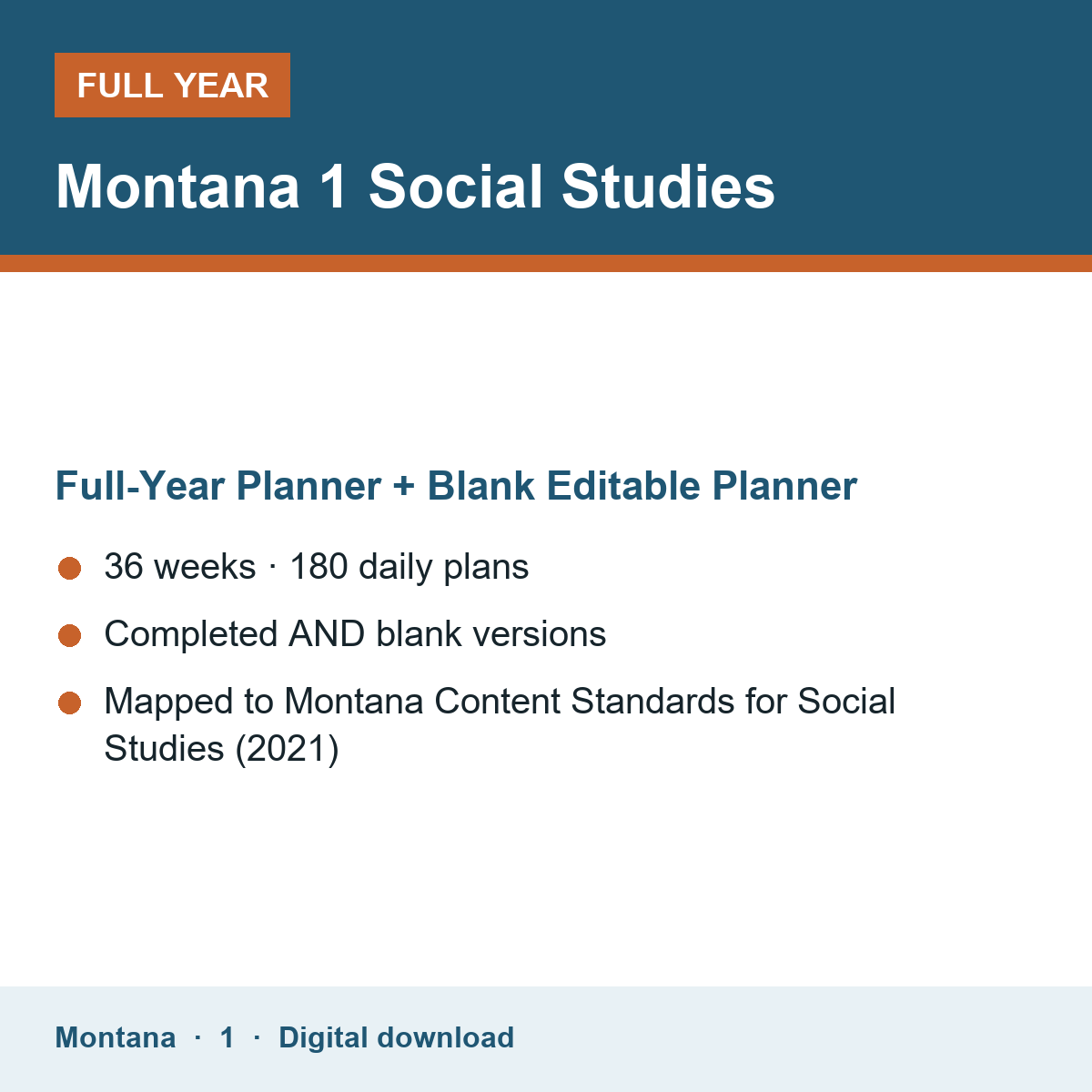 Cover of the Montana Grade 1 Social Studies full-year teacher planner