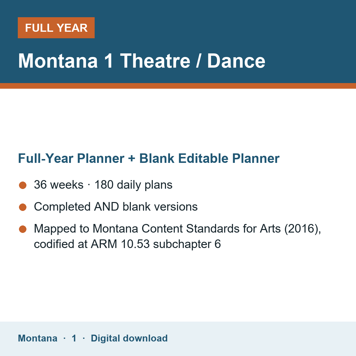 Cover of the Montana Grade 1 Theatre / Dance full-year teacher planner