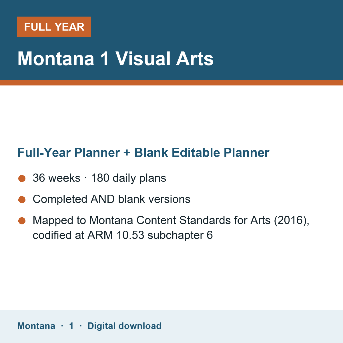 Cover of the Montana Grade 1 Visual Arts full-year teacher planner
