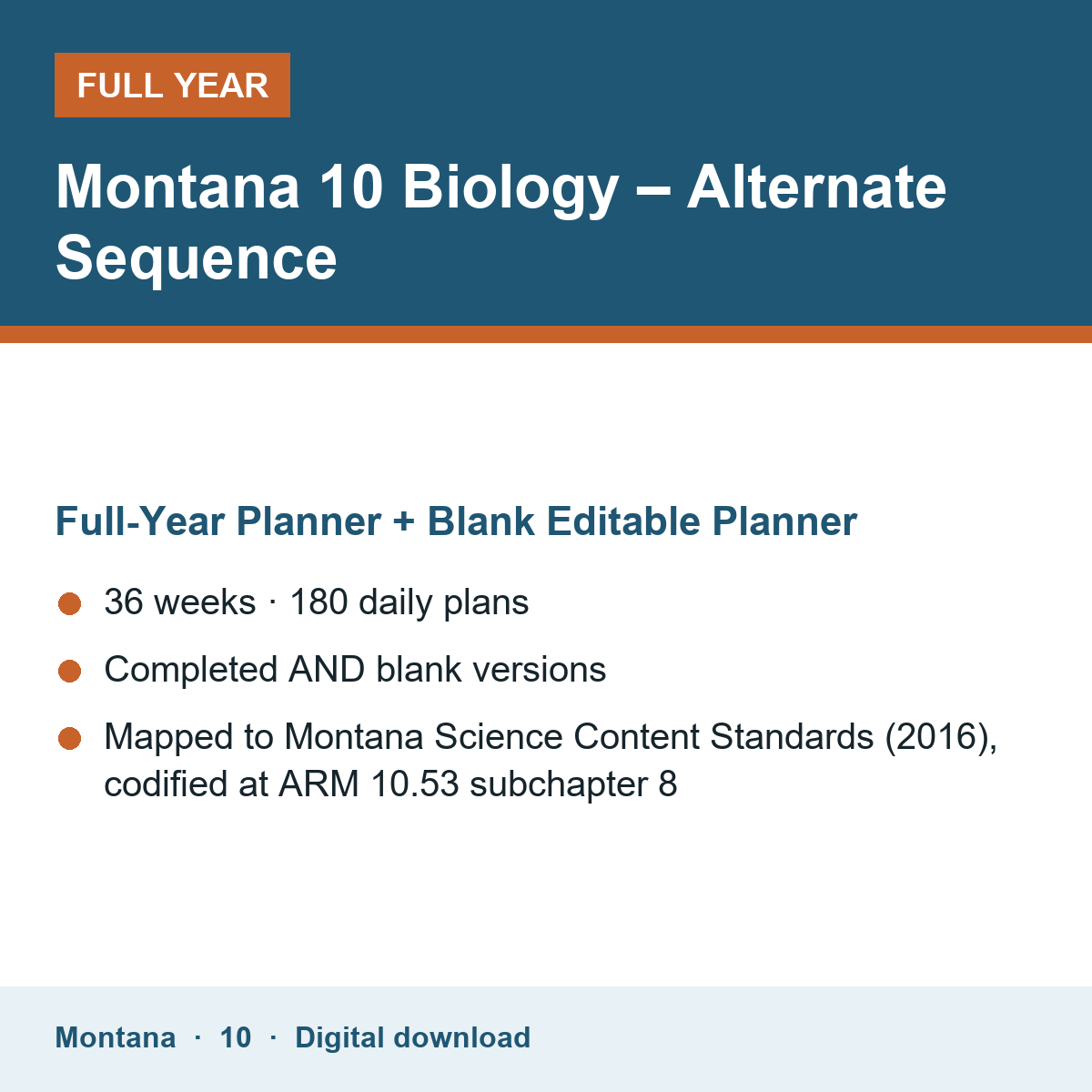 Cover of the Montana Grade 10 Biology – Alternate Sequence full-year teacher planner