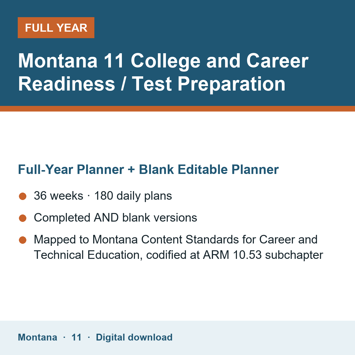 Cover of the Montana Grade 11 College and Career Readiness / Test Preparation full-year teacher planner
