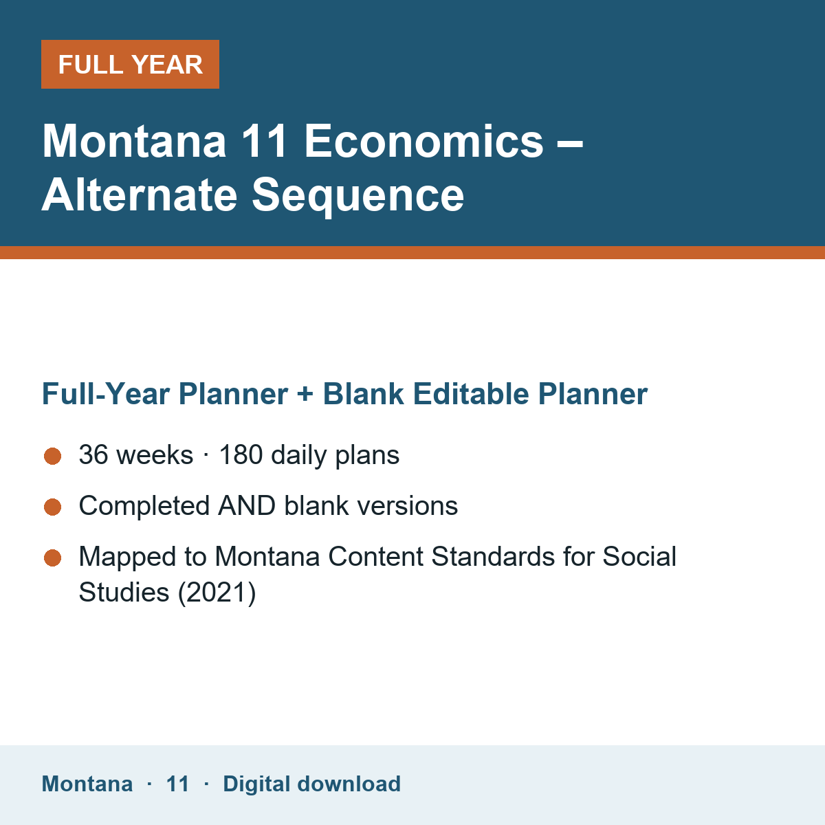 Cover of the Montana Grade 11 Economics – Alternate Sequence full-year teacher planner