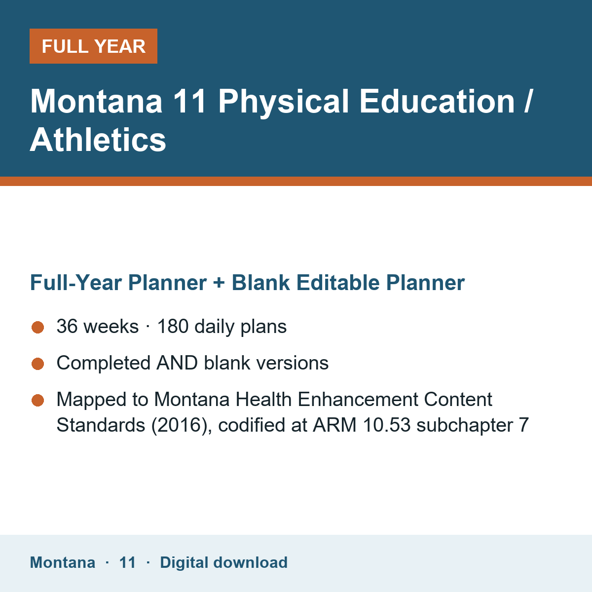 Cover of the Montana Grade 11 Physical Education / Athletics full-year teacher planner