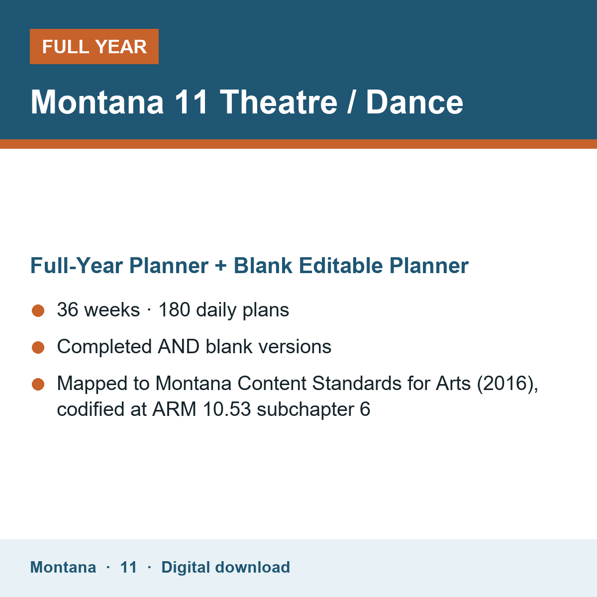 Cover of the Montana Grade 11 Theatre / Dance full-year teacher planner