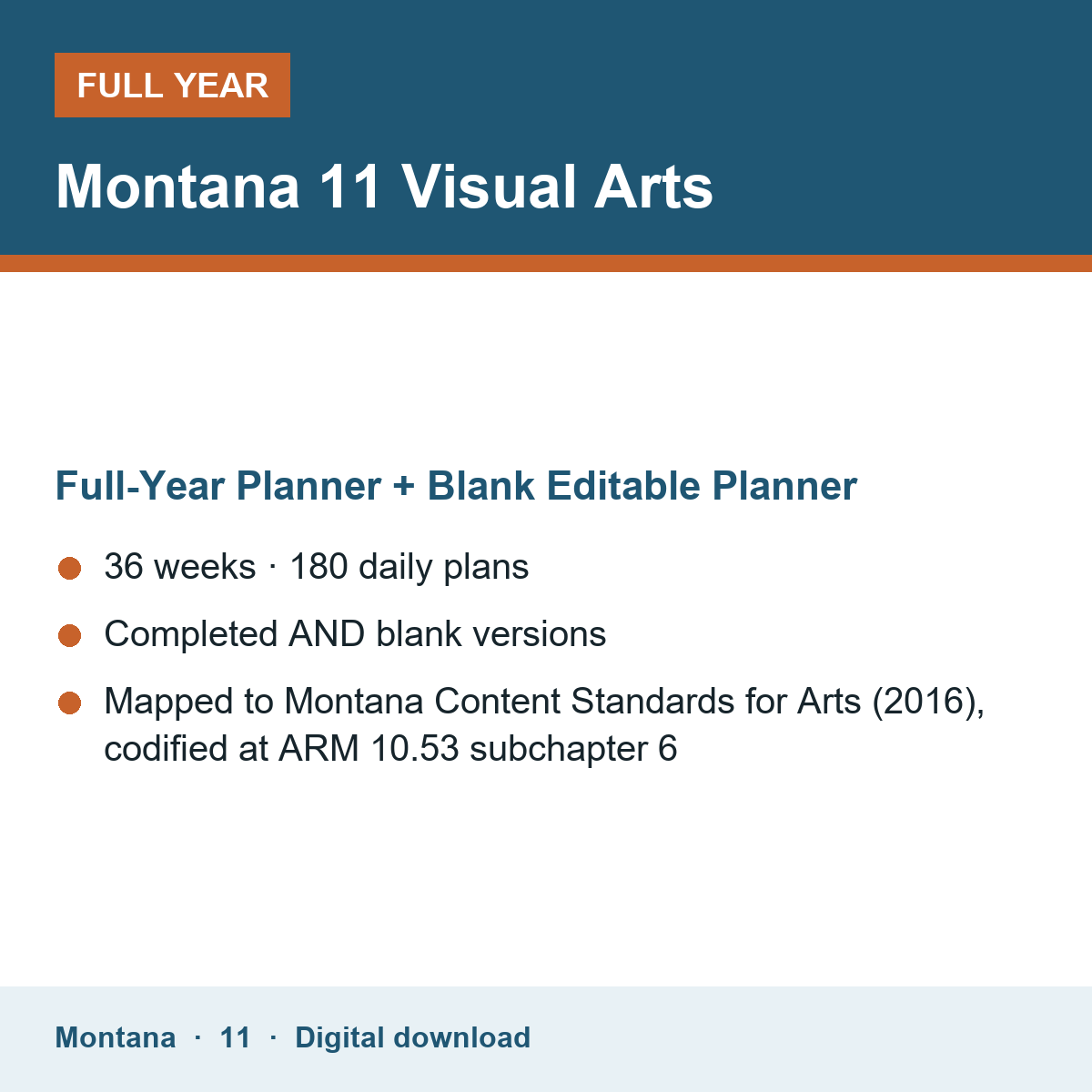 Cover of the Montana Grade 11 Visual Arts full-year teacher planner