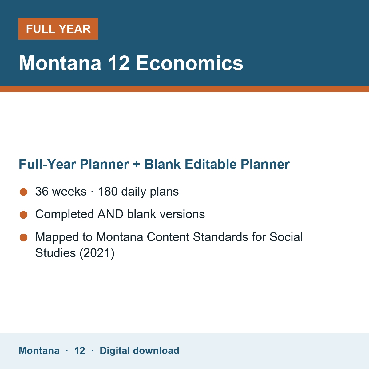 Cover of the Montana Grade 12 Economics full-year teacher planner