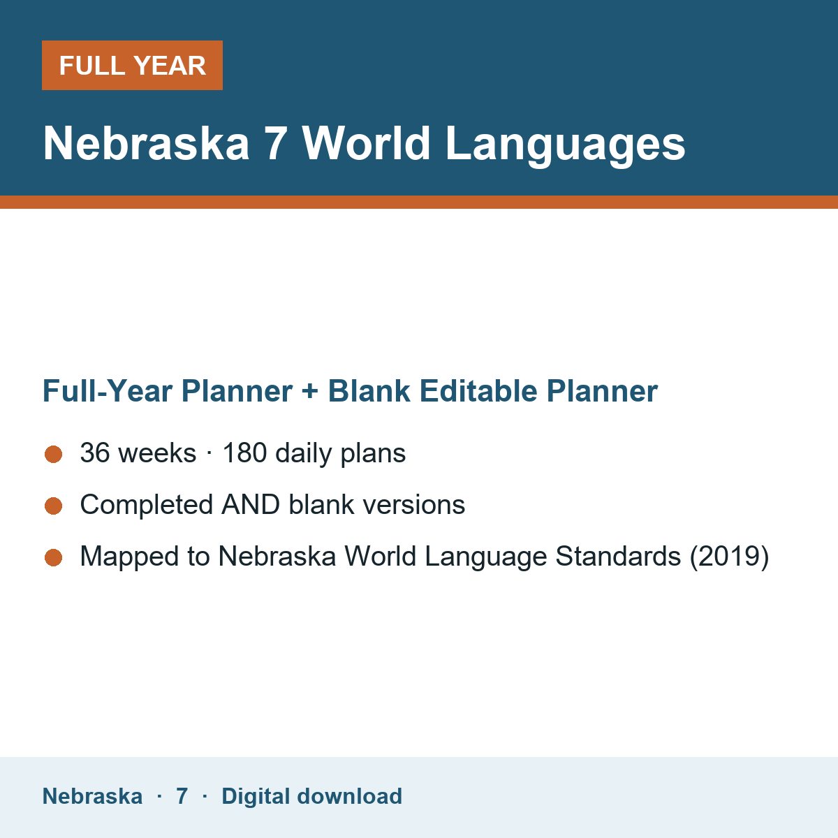 Cover of the Nebraska Grade 7 World Languages full-year teacher planner