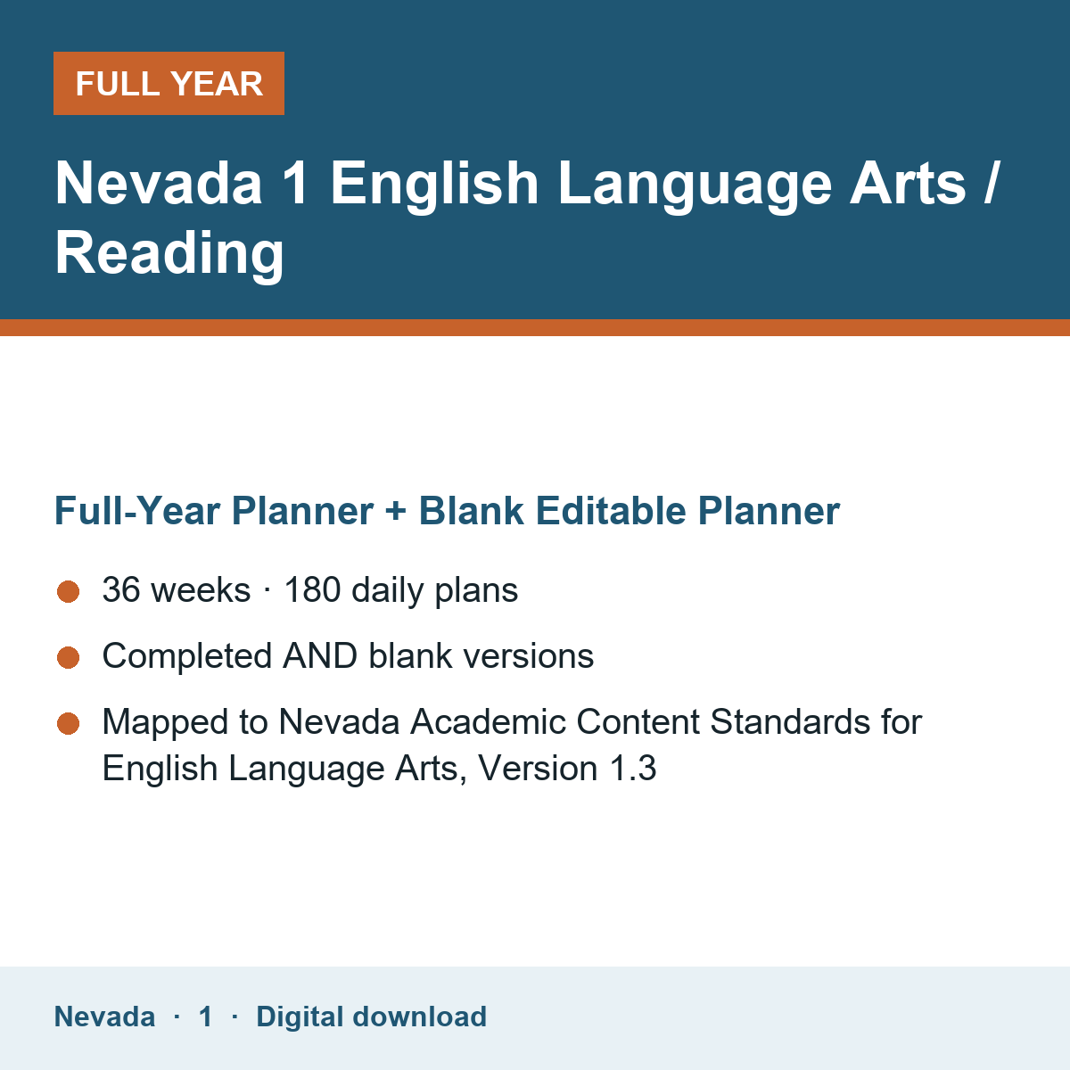 Cover of the Nevada Grade 1 English Language Arts / Reading full-year teacher planner