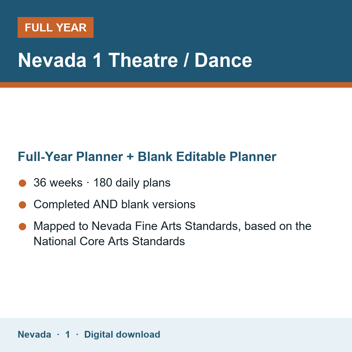 Cover of the Nevada Grade 1 Theatre / Dance full-year teacher planner
