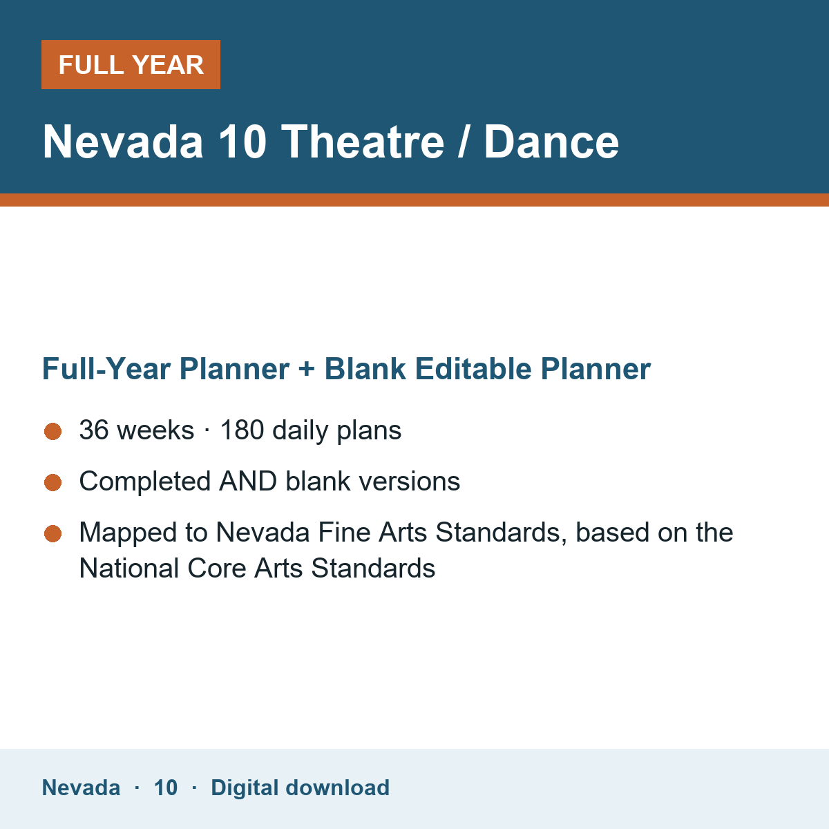 Cover of the Nevada Grade 10 Theatre / Dance full-year teacher planner