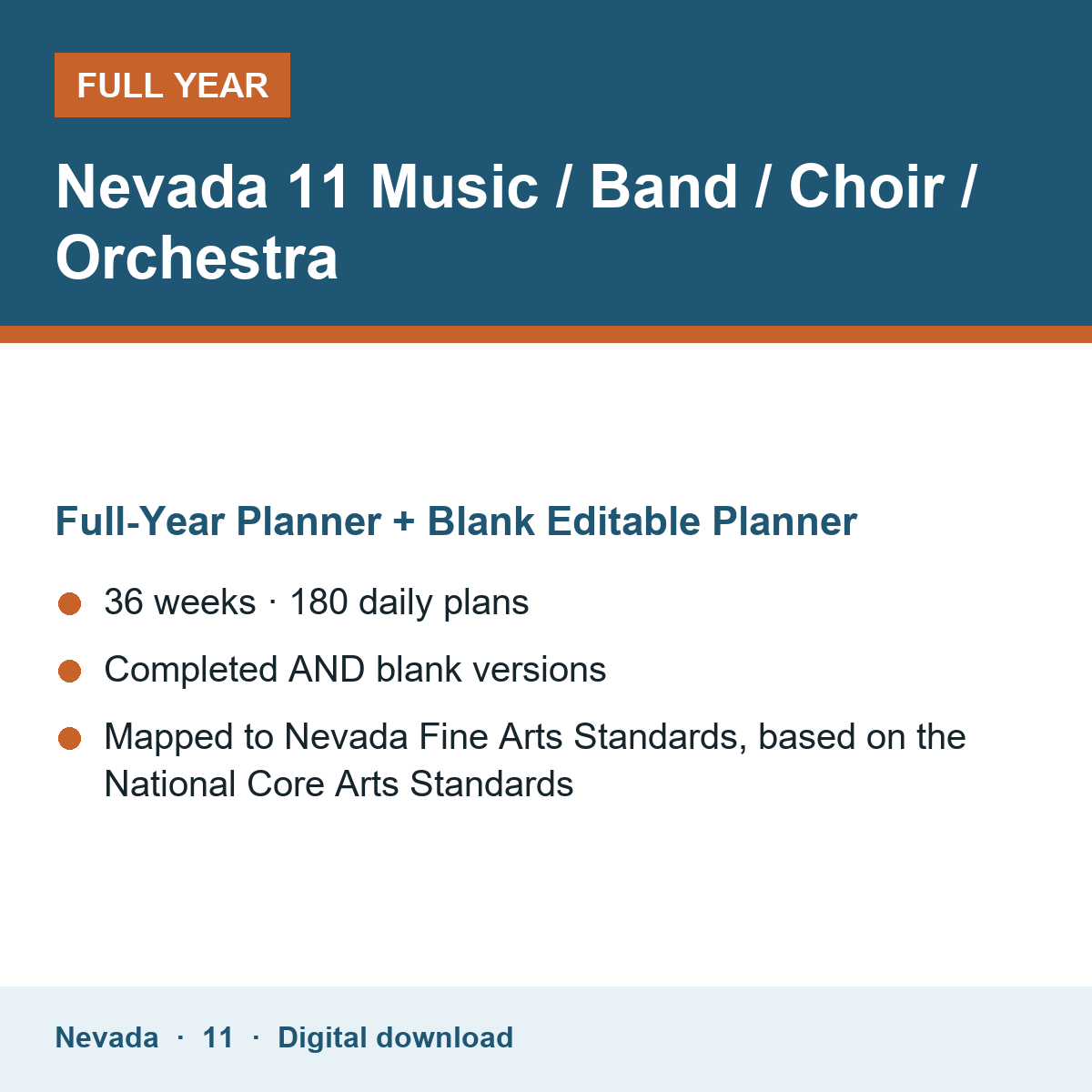 Cover of the Nevada Grade 11 Music / Band / Choir / Orchestra full-year teacher planner