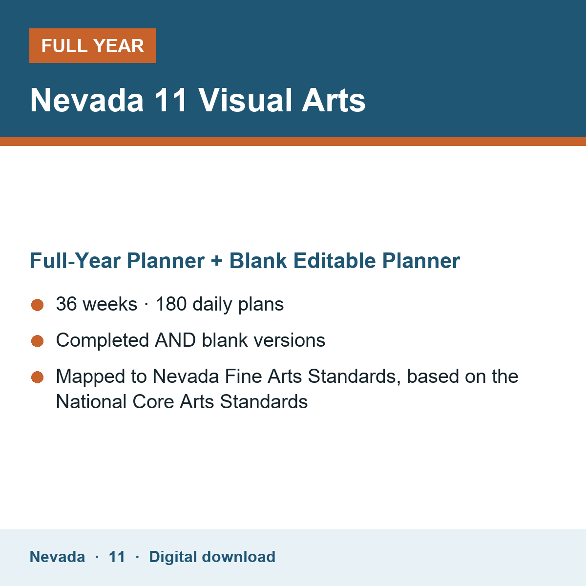 Cover of the Nevada Grade 11 Visual Arts full-year teacher planner