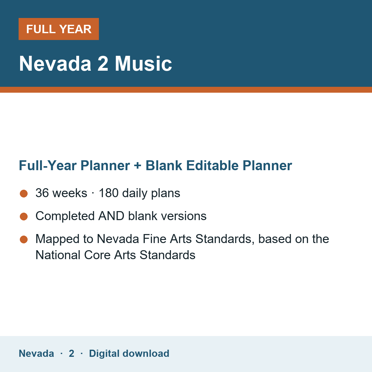 Cover of the Nevada Grade 2 Music full-year teacher planner