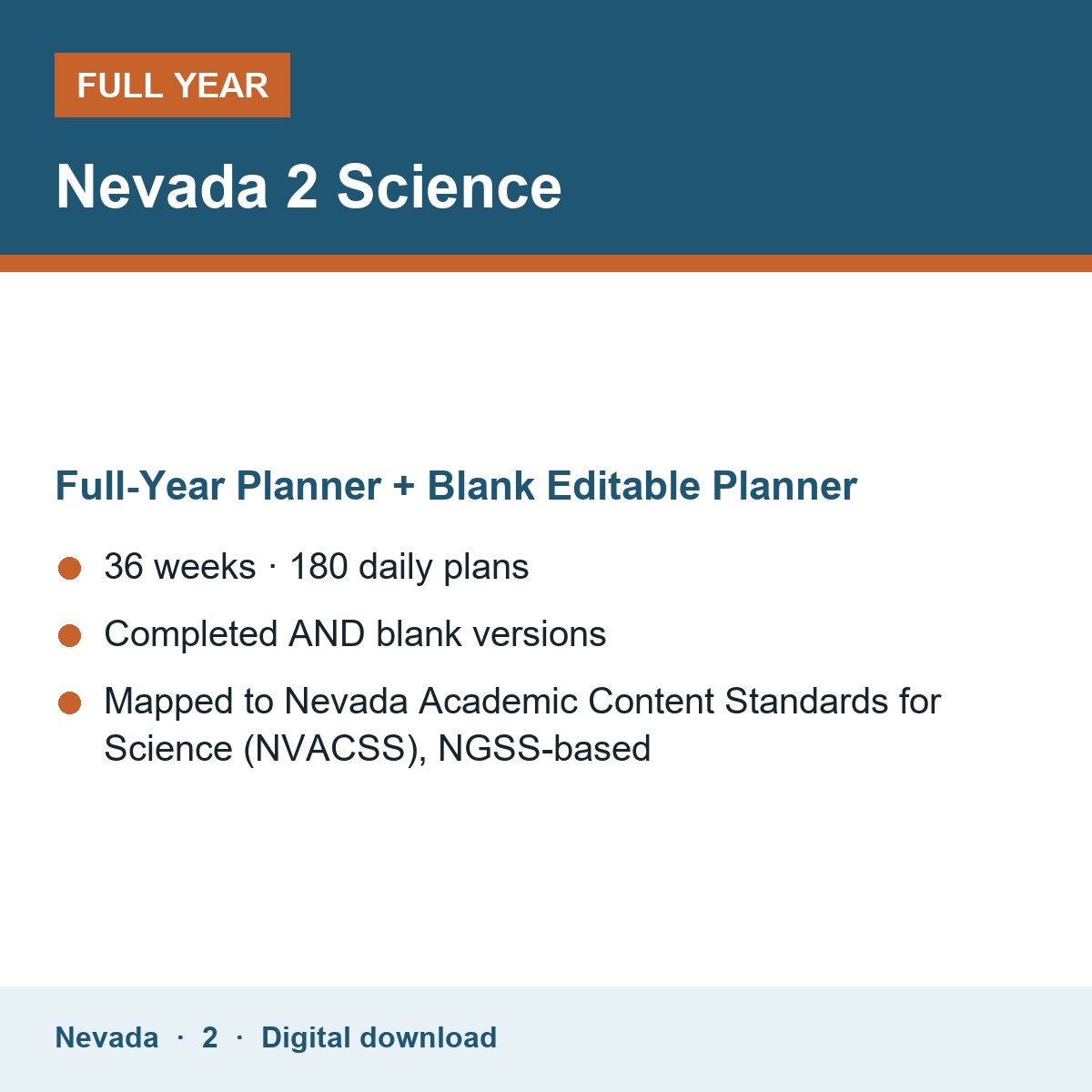 Cover of the Nevada Grade 2 Science full-year teacher planner