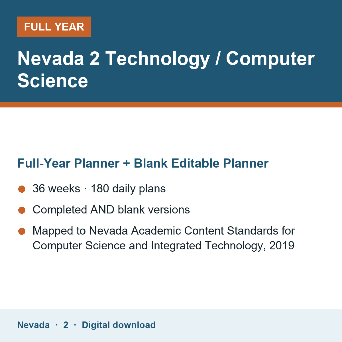 Cover of the Nevada Grade 2 Technology / Computer Science full-year teacher planner