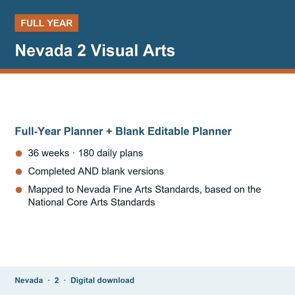 Cover of the Nevada Grade 2 Visual Arts full-year teacher planner