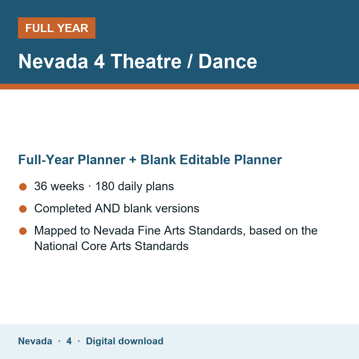 Cover of the Nevada Grade 4 Theatre / Dance full-year teacher planner