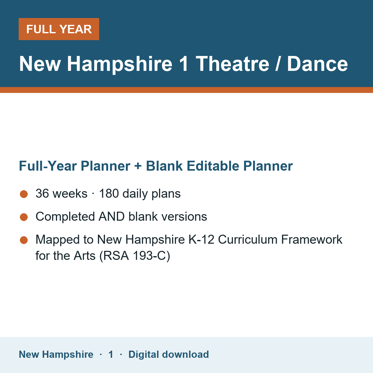 Cover of the New Hampshire Grade 1 Theatre / Dance full-year teacher planner
