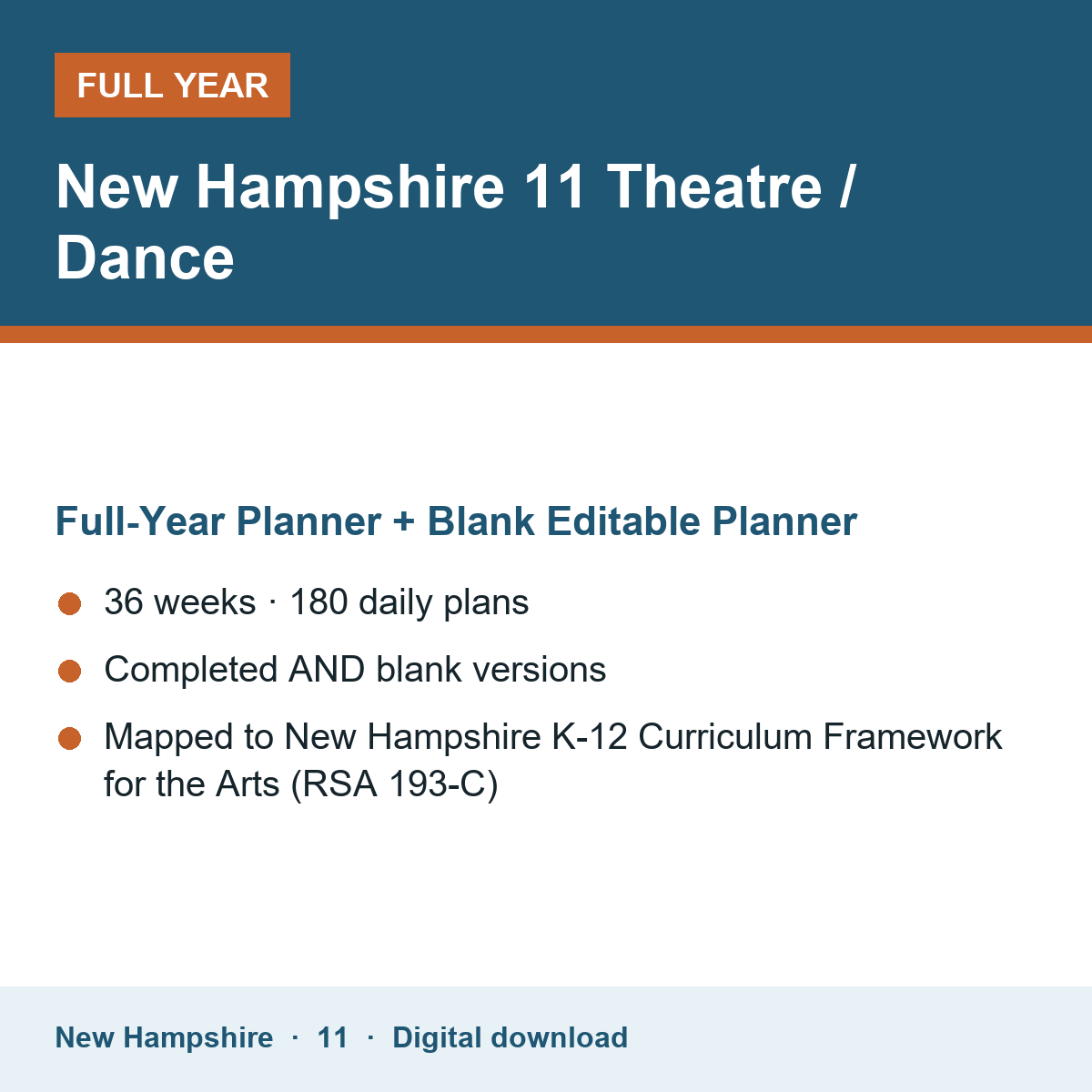 Cover of the New Hampshire Grade 11 Theatre / Dance full-year teacher planner