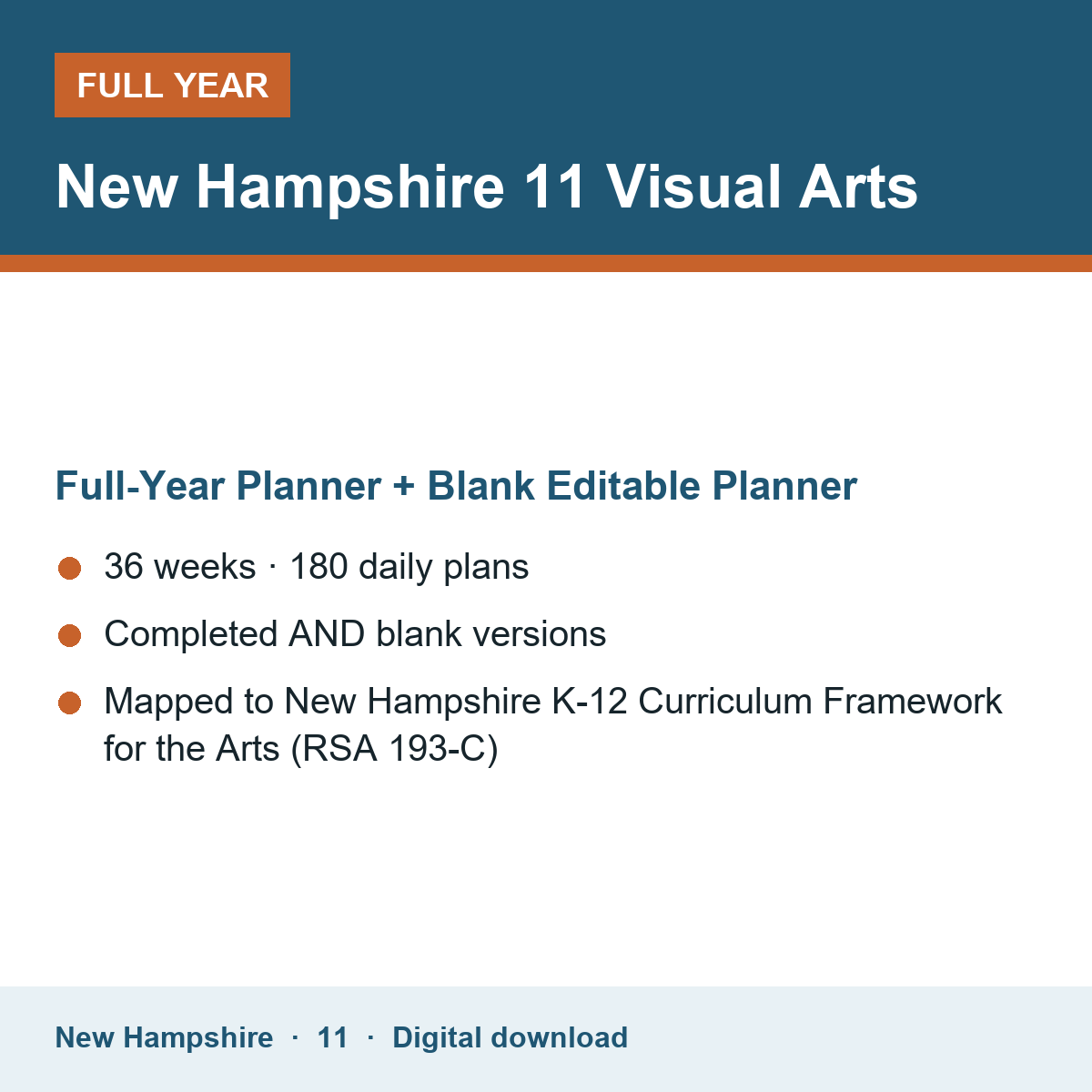 Cover of the New Hampshire Grade 11 Visual Arts full-year teacher planner