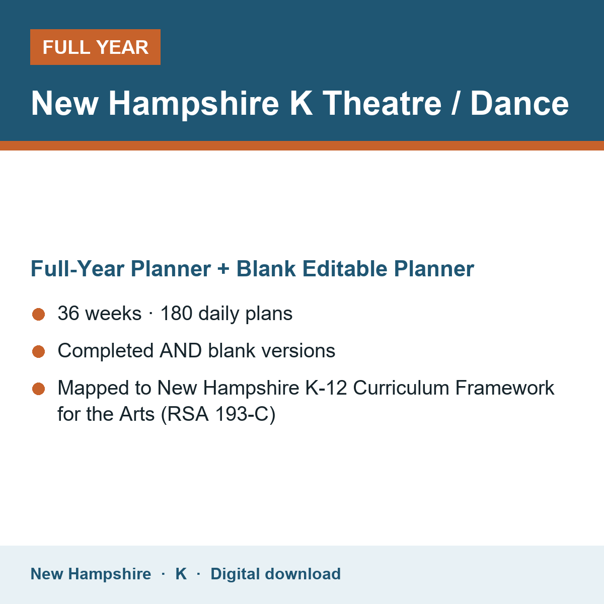 Cover of the New Hampshire Grade K Theatre / Dance full-year teacher planner