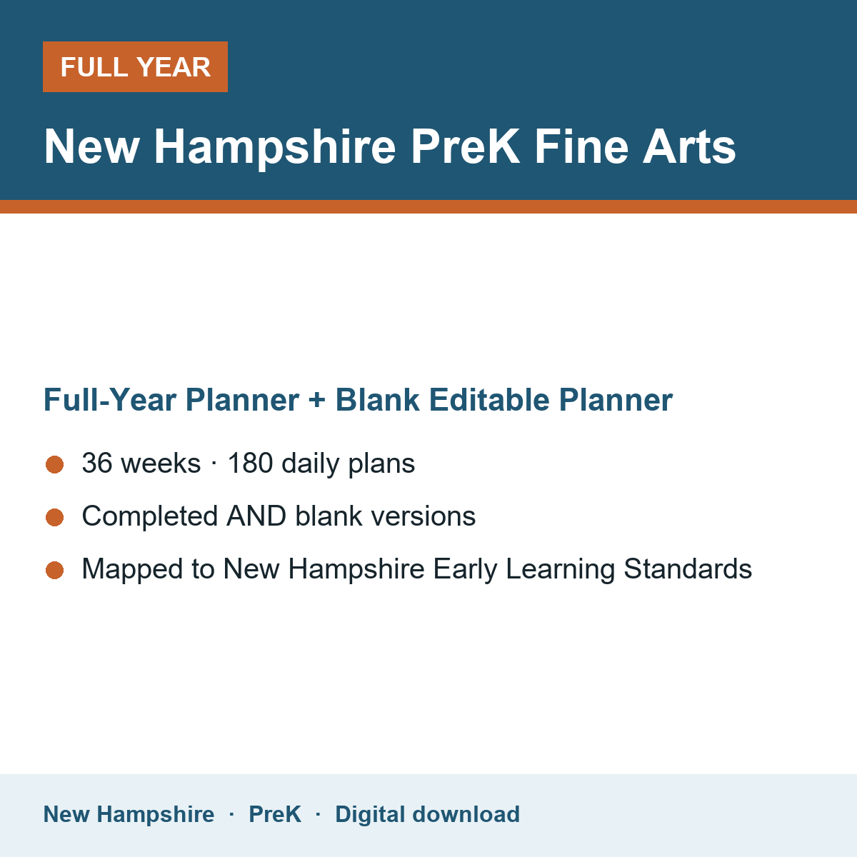Cover of the New Hampshire PreK Fine Arts full-year teacher planner